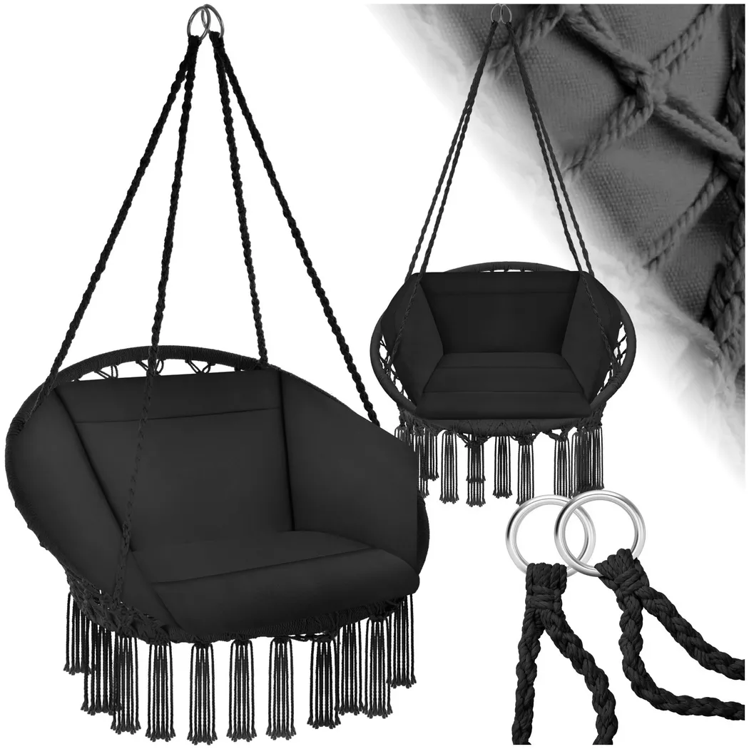 tectake® Hängesessel, mit Sitz- und Rückenpolster, große Zierquasten, 80 x 72 x 125 cm