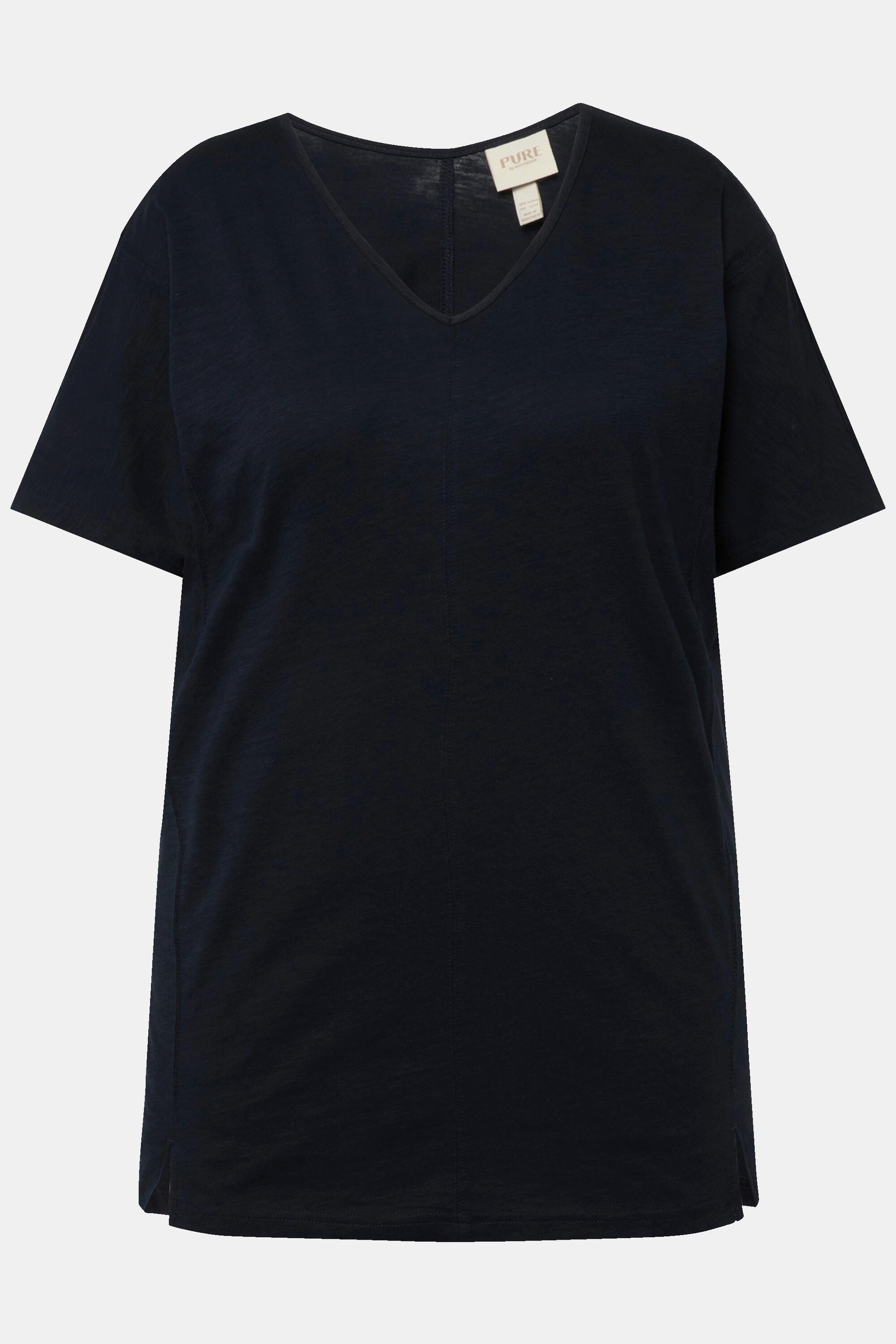 Ulla Popken  T-shirt con cuciture decorative, scollo a V, mezze maniche e cotone biologico 