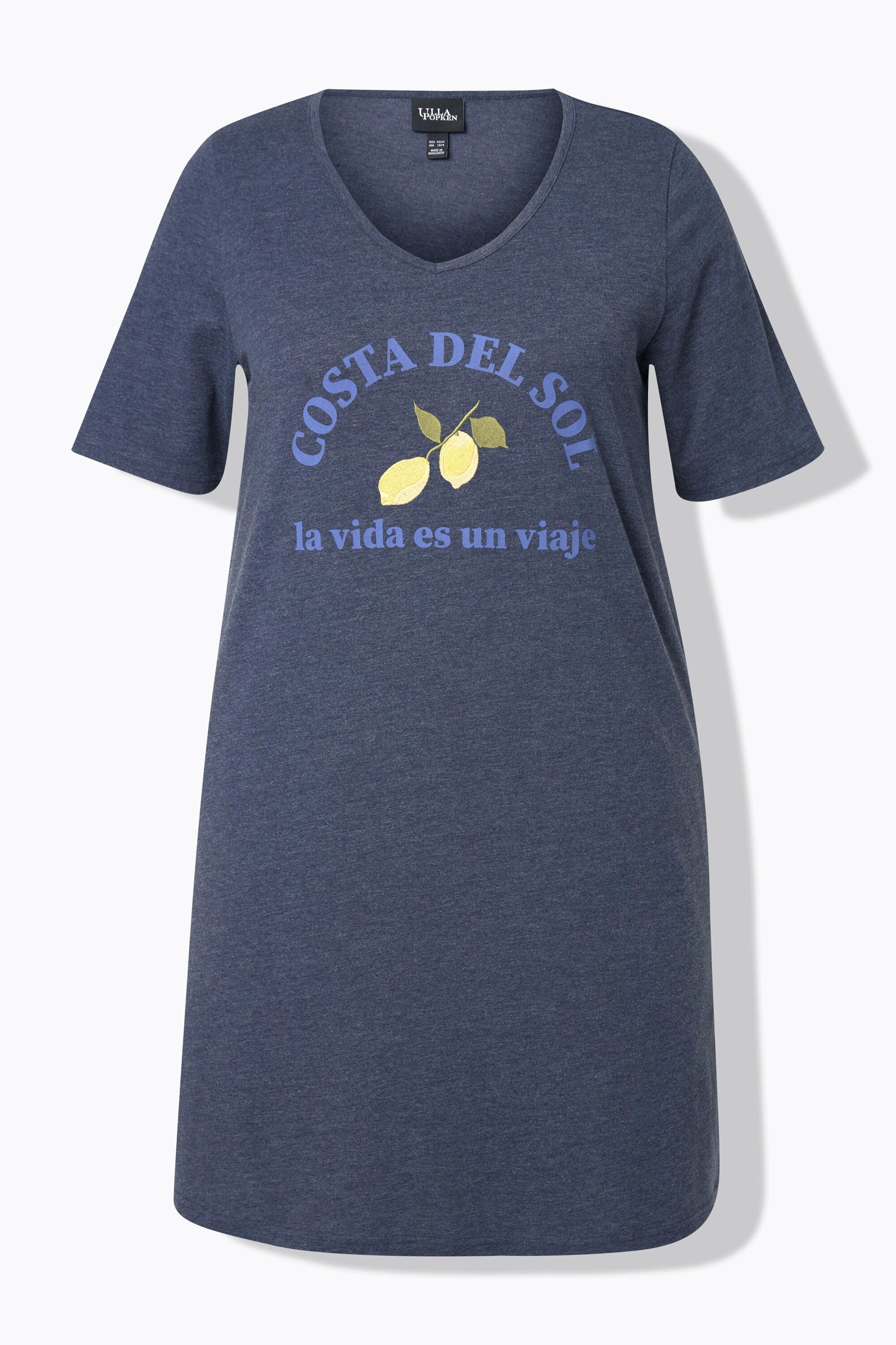 Ulla Popken Abito in jersey limoni linea A scollo a V maniche corte  