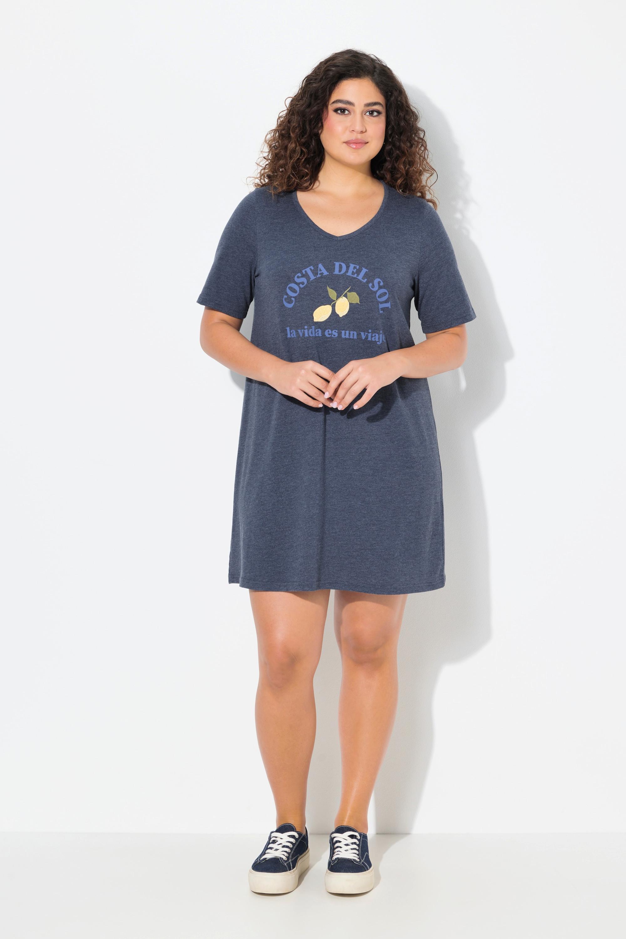 Ulla Popken Abito in jersey limoni linea A scollo a V maniche corte  