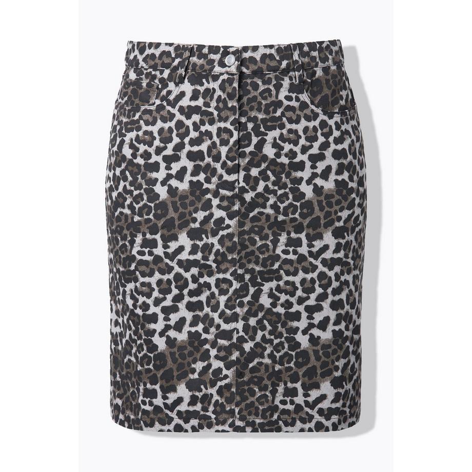 Studio Untold Jupe en jean A-Line Imprimé Léopard Taille Élastique  