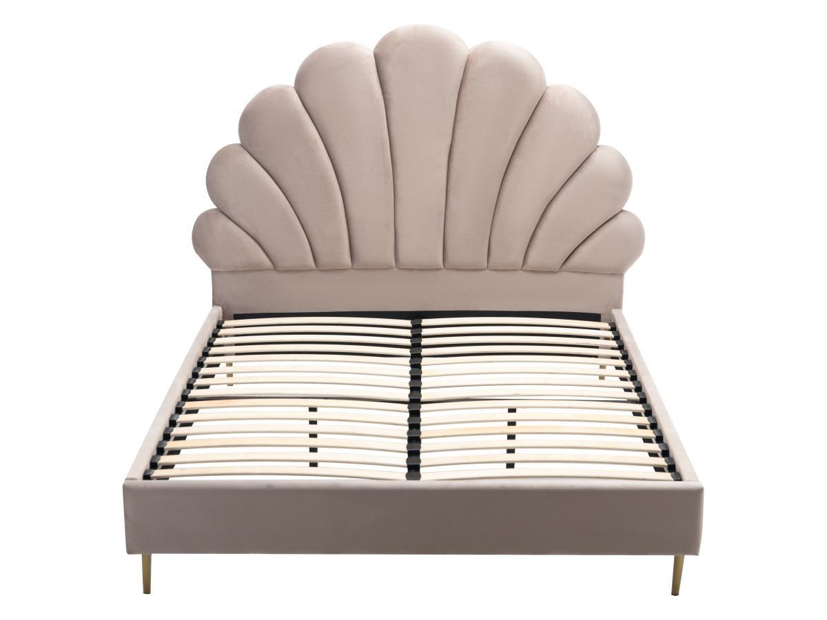 Vente-unique Bett mit Kopfteil in Muschelform - 140 x 190 cm - Samt- Beige - LIVAYA  