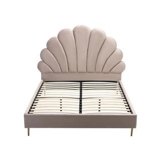 Vente-unique Bett mit Kopfteil in Muschelform - 140 x 190 cm - Samt- Beige - LIVAYA  