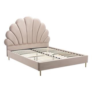 Vente-unique Bett mit Kopfteil in Muschelform - 140 x 190 cm - Samt- Beige - LIVAYA  