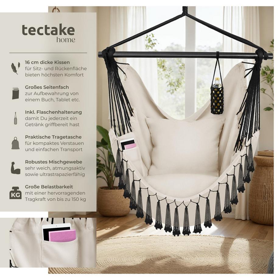 Tectake Poltrona sospesa Malika cuscini seduta e schienale extra spessi  