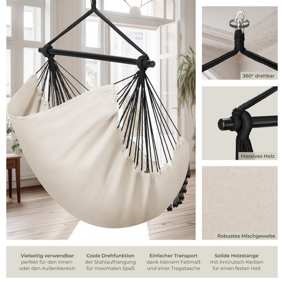 Tectake Poltrona sospesa Malika cuscini seduta e schienale extra spessi  