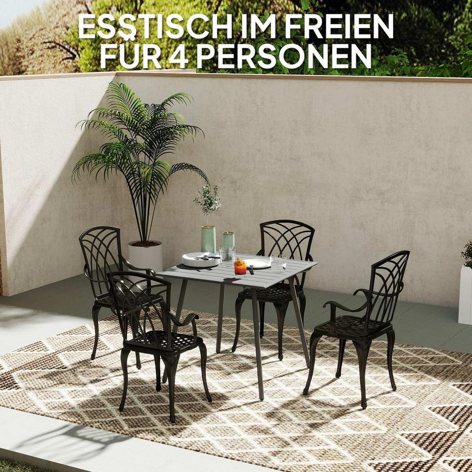 Northio Gartentisch Stahl 80 x 80 x 74 cm Wetterfest Buffettisch mit Stahlrahmen, rutschfest Campingtisch 4 Personen Balkontisch Terrassentisch Outdoor Esstisch für Garten, Terrasse, Balkon, Grau Aosom  