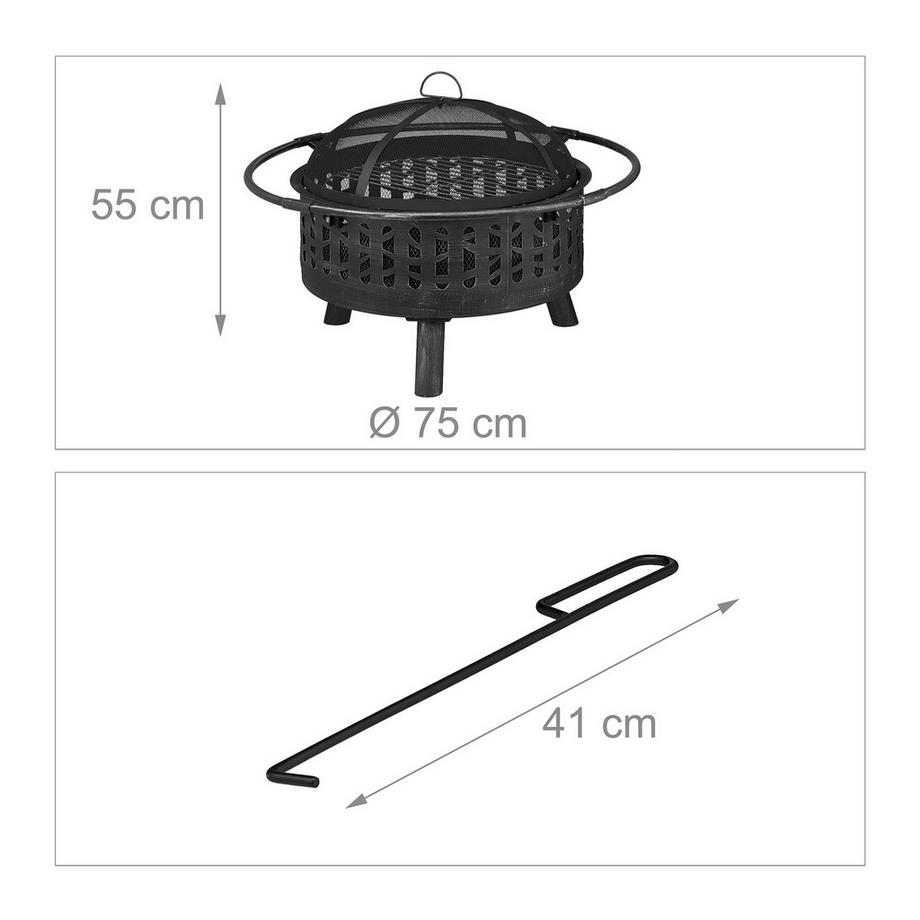 Northix Braciere con protezione antiscintille e griglia  