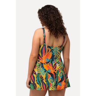 Ulla Popken  Robe de bain à imprimé jungle, bonnets souples. Style cache-cœur 