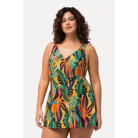 Ulla Popken  Robe de bain à imprimé jungle, bonnets souples. Style cache-cœur 