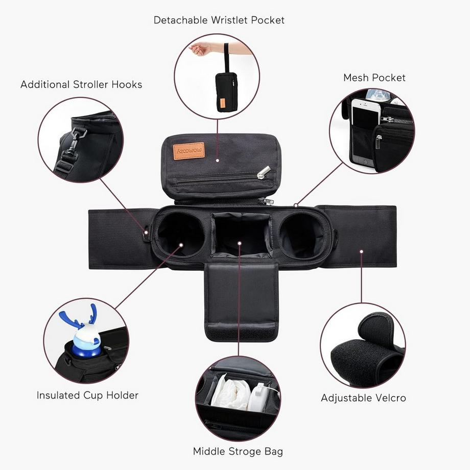 Momcozy  Organisateur de poussette avec porte-gobelets 