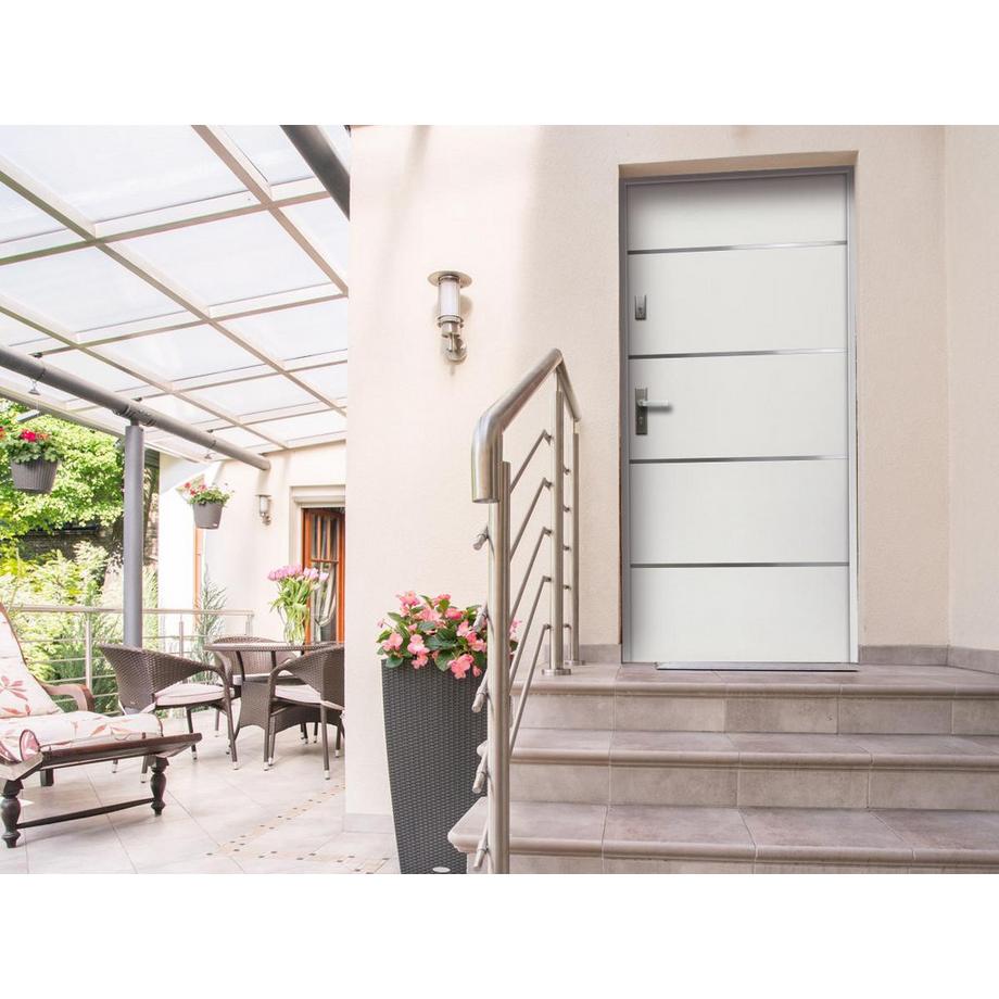 Vente-unique  Eingangstür mit Türanschlag rechts - 207 x 100 cm - Edelstahl - Weiß - NAXARA 