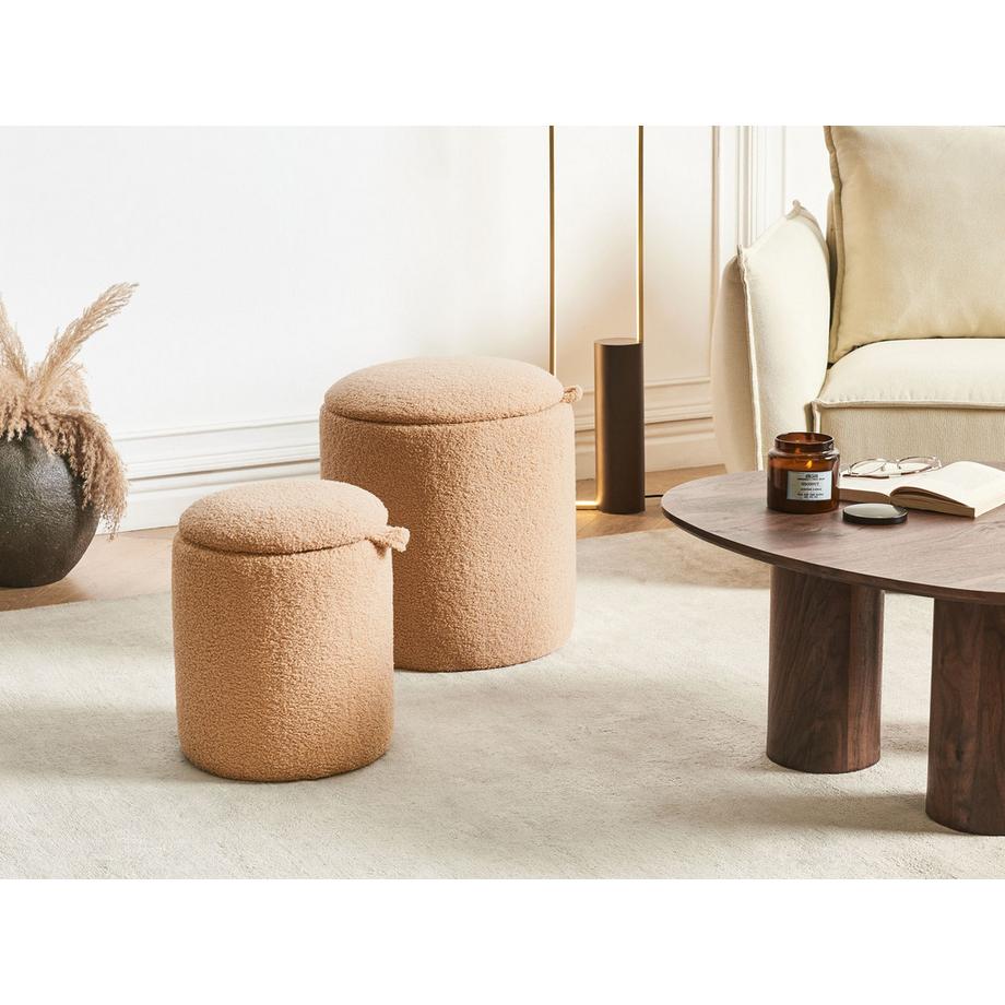 Beliani Lot de 2 poufs avec rangement en Bouclé Scandinave BEREA  