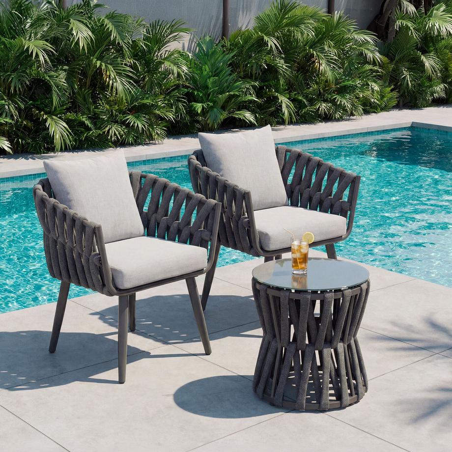 Tectake Ensemble de salon de jardin en aluminium Lugano au design cordé Lot de 2  