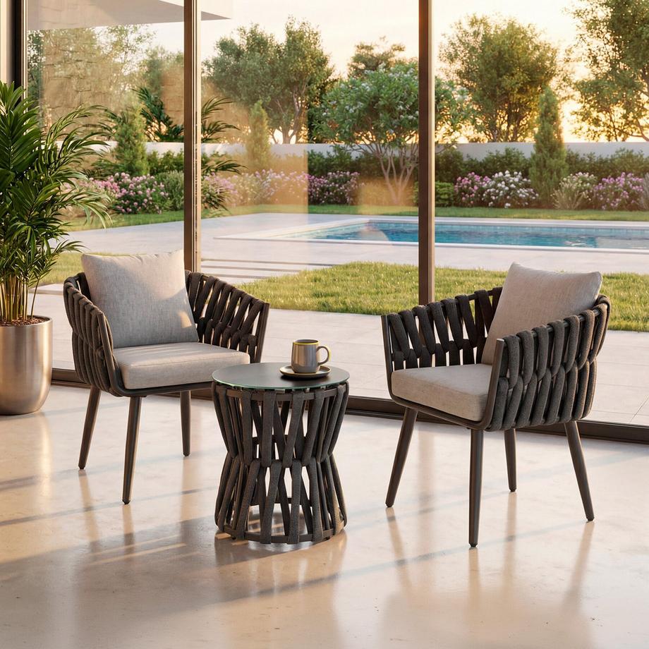 Tectake Ensemble de salon de jardin en aluminium Lugano au design cordé Lot de 2  