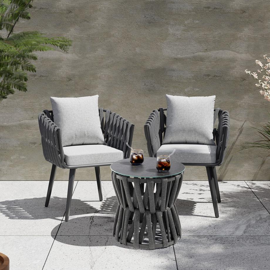 Tectake Ensemble de salon de jardin en aluminium Lugano au design cordé Lot de 2  