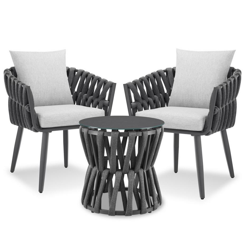Ensemble de salon de jardin en aluminium Lugano au design cordé Lot de 2
