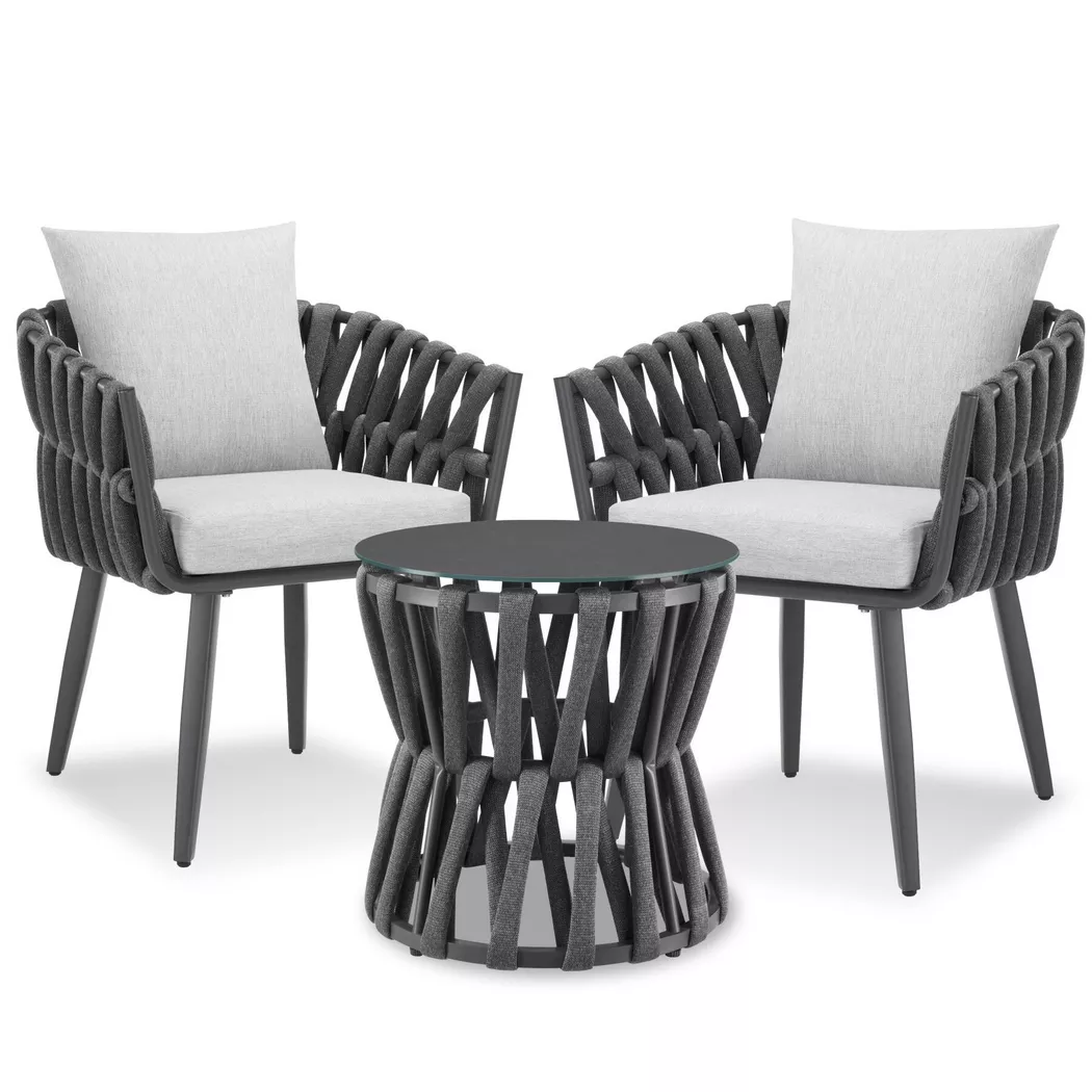 tectake Lugano Set In Rope Design, Aluminum Frame, Screw-On Legs in Dark Grey | Size: 2 Seater