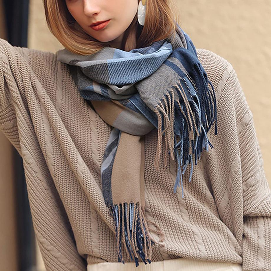 Only-bags.store Sciarpa Lavorata a Maglia a Quadri Poncho  