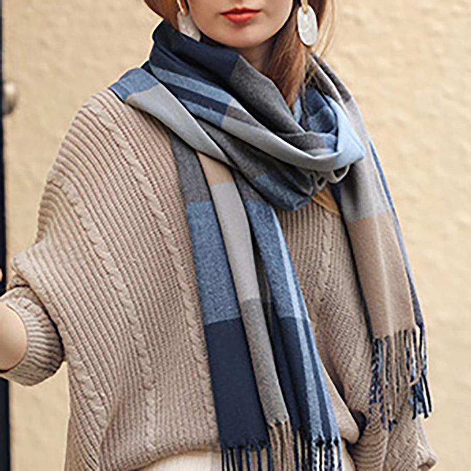 Only-bags.store Sciarpa Lavorata a Maglia a Quadri Poncho  