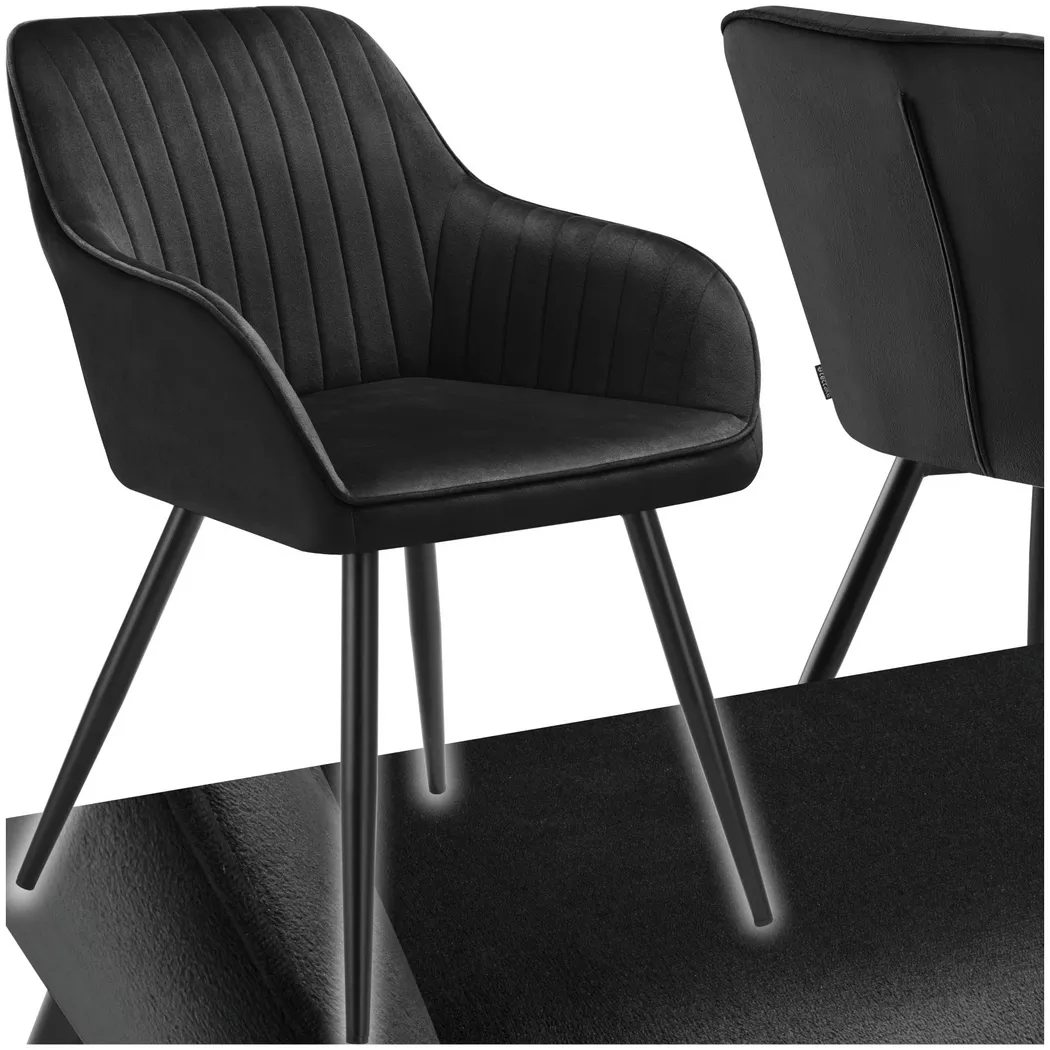 Tectake - Chaise marilyn en velours de salle à manger matelassée capitonnée noir -