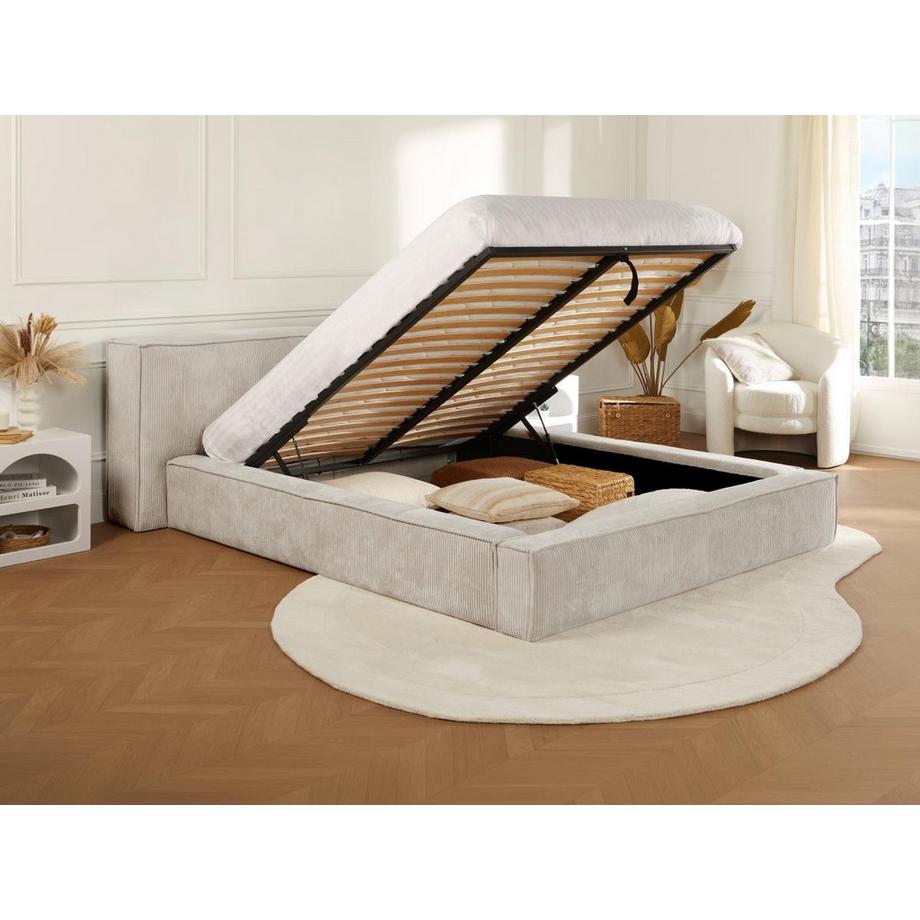 PASCAL MORABITO Bett mit Bettkasten + Matratze - 180 x 200 cm - Cord - Beige - TIMANO von Pascal Morabito  