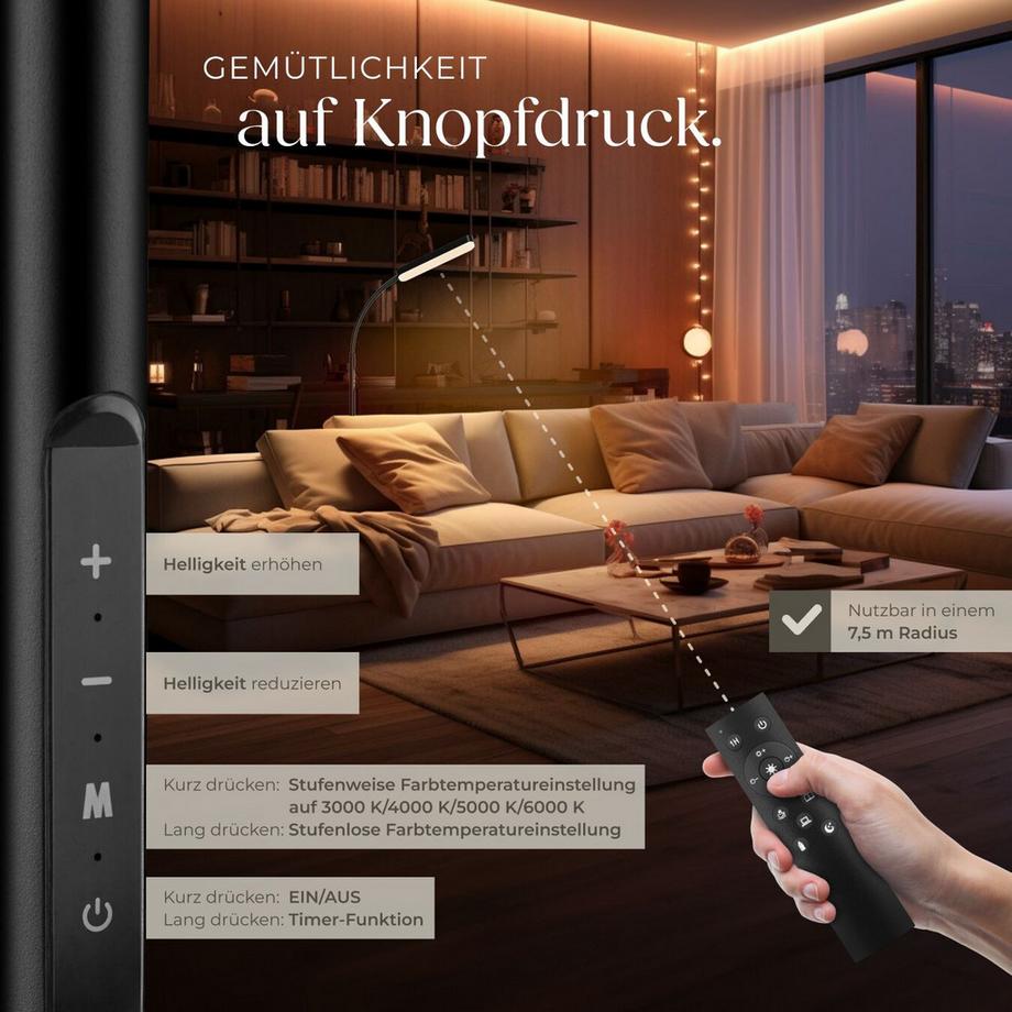 Tectake  Lampadaire PRISMA 5 modes d'éclairage LED 12 W 