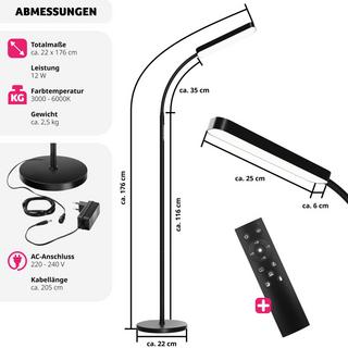 Tectake  Stehlampe Prisma LED, 5 Lichtmodi, 12 W, dimmbar 