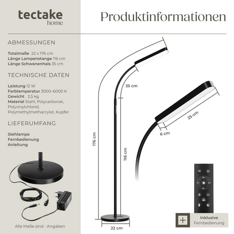 Tectake  Lampadaire PRISMA 5 modes d'éclairage LED 12 W 