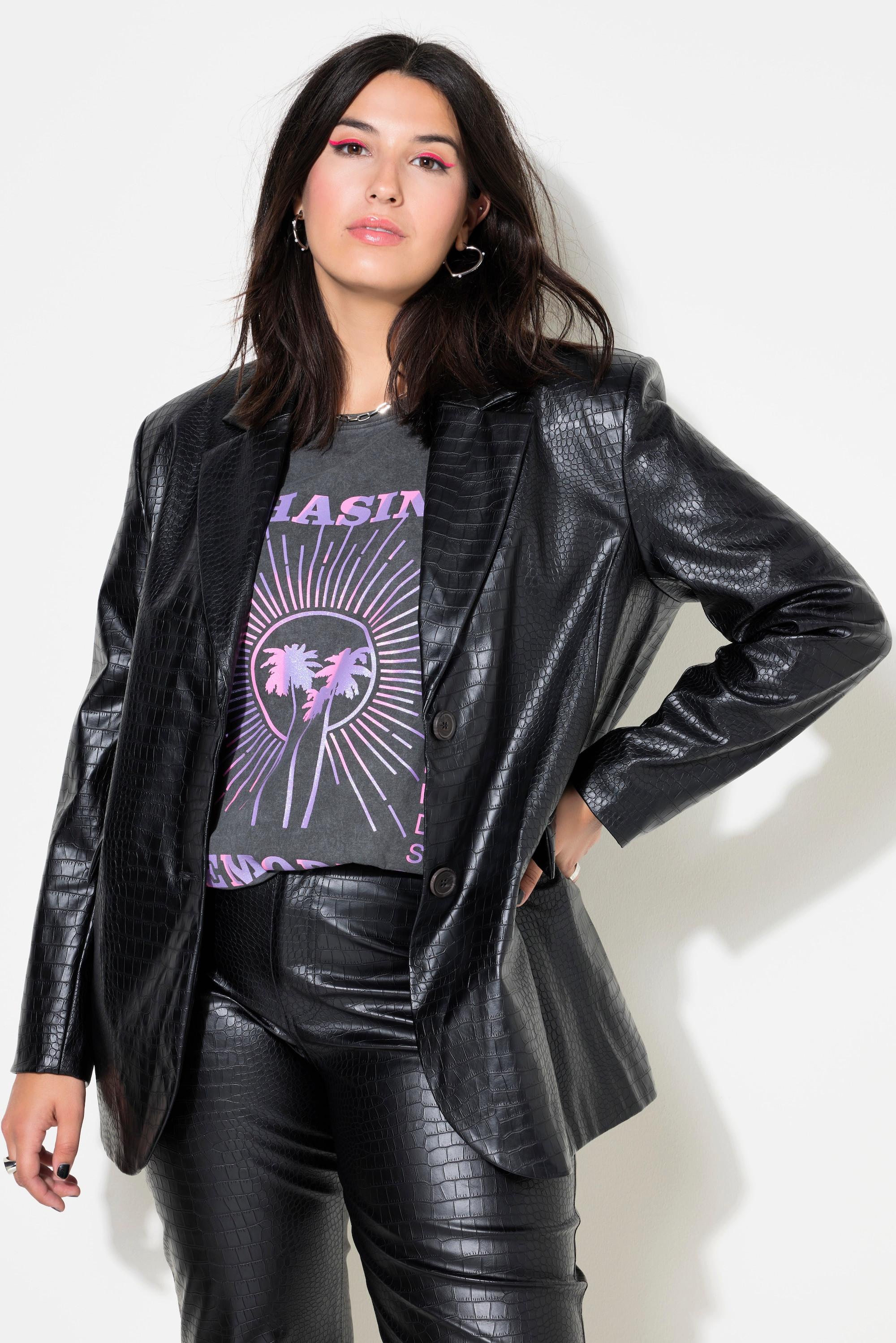 Studio Untold Blazer Wide Shape Lederoptik Krokoprint Revers  