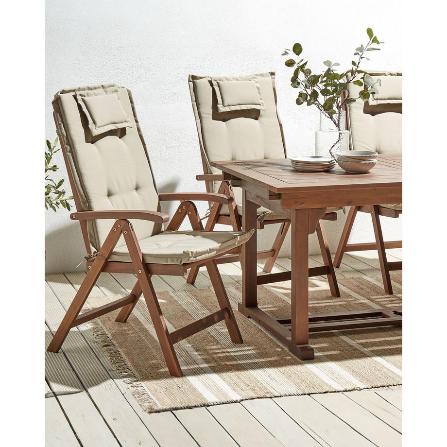 Beliani Lot de 6 chaises de jardin avec coussins en Acacia Rustique AMANTEA  