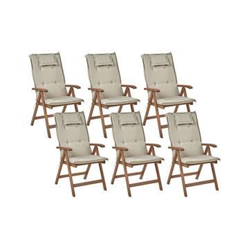 Lot de 6 chaises de jardin avec coussins en Acacia Rustique AMANTEA