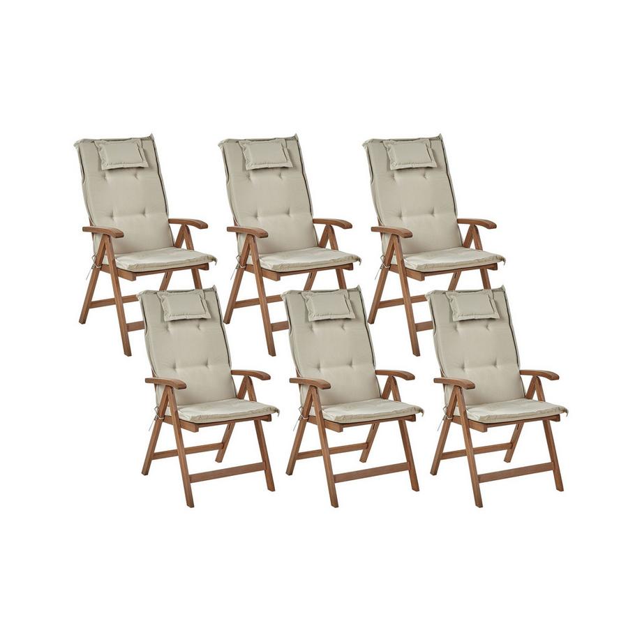 Beliani Lot de 6 chaises de jardin avec coussins en Acacia Rustique AMANTEA  