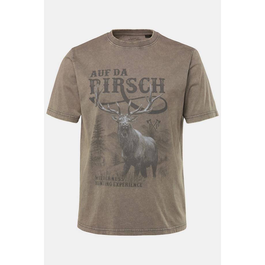 JP1880 Tracht Halbarm T-Shirt Grosser Brustprint Vintage Look Rundhals  