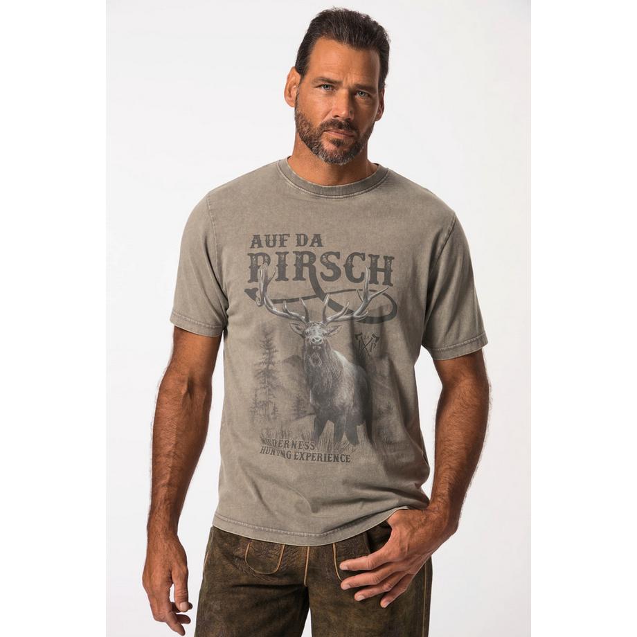 JP1880 Tracht Halbarm T-Shirt Grosser Brustprint Vintage Look Rundhals  