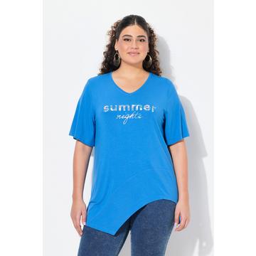 T-shirt à message. Col V et manches courtes. Volant