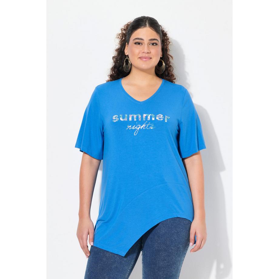 Ulla Popken T-shirt Message Volant Col V Manches Courtes  