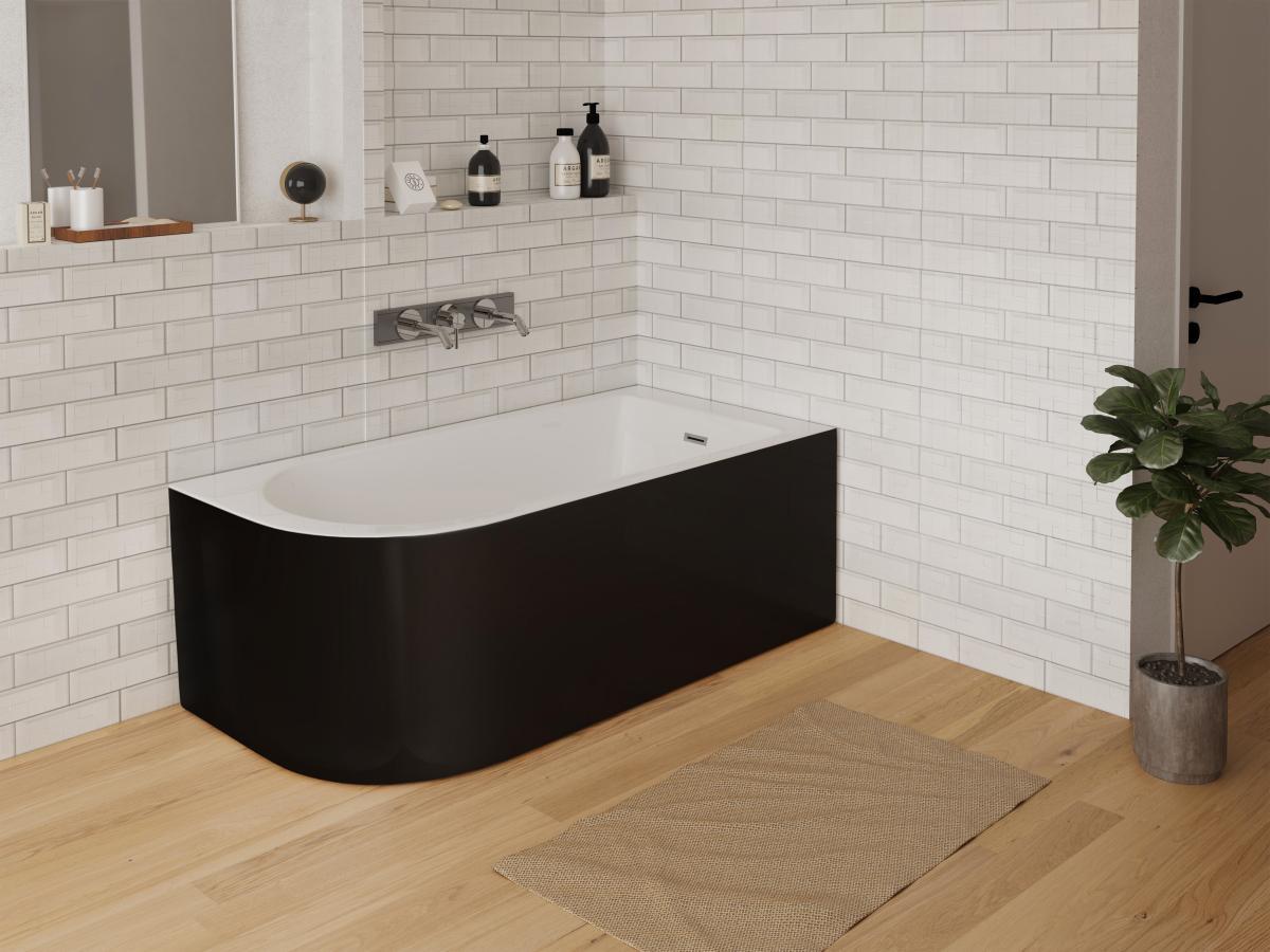 SHOWER DESIGN Eckbadewanne - 201 L - 150 x 75 x 58 cm - Schwarz glänzend - Ecke rechts - ANIKA  