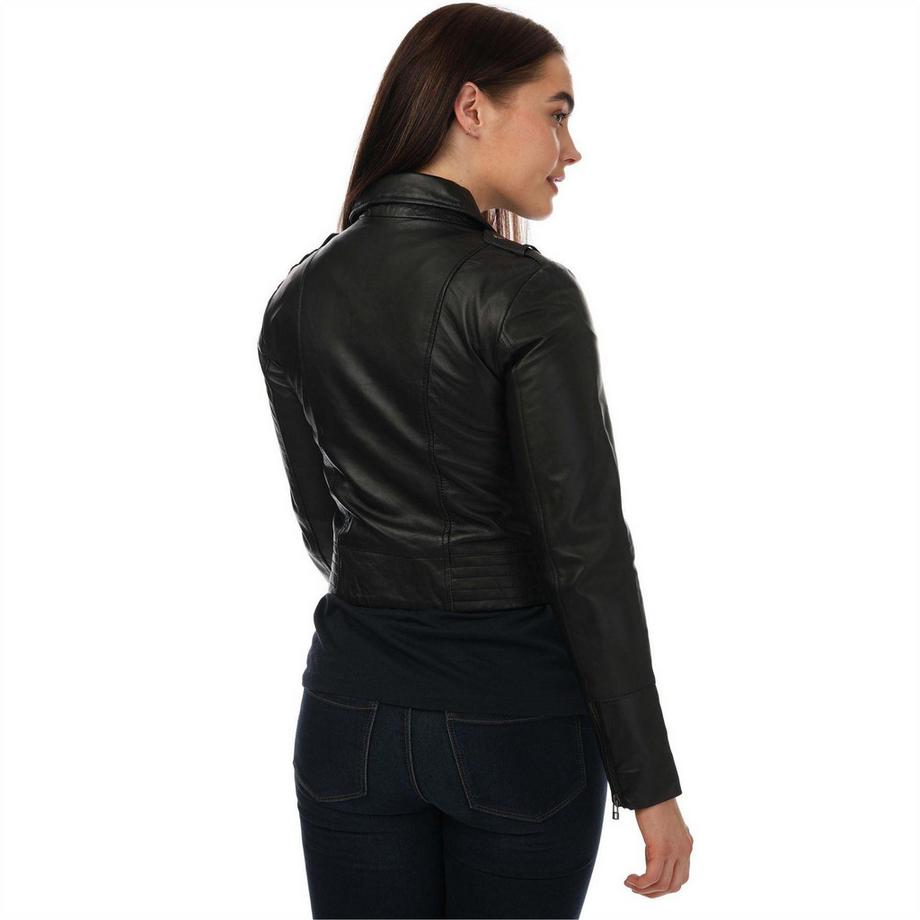 ELLE Veste Motard en Cuir Anliegend  