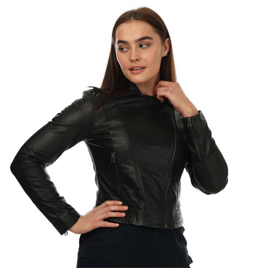 ELLE Veste Motard en Cuir Anliegend  