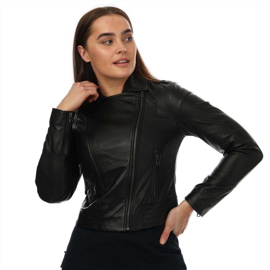 ELLE Veste Motard en Cuir Anliegend  