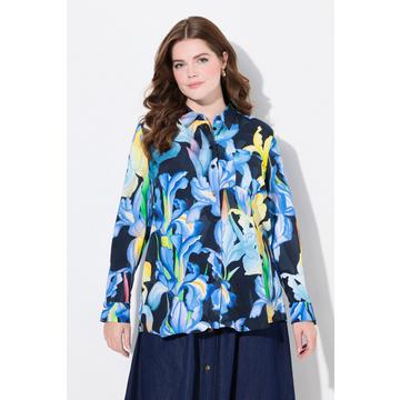 Camicetta con fantasia con iris, colletto da camicia e maniche lunghe