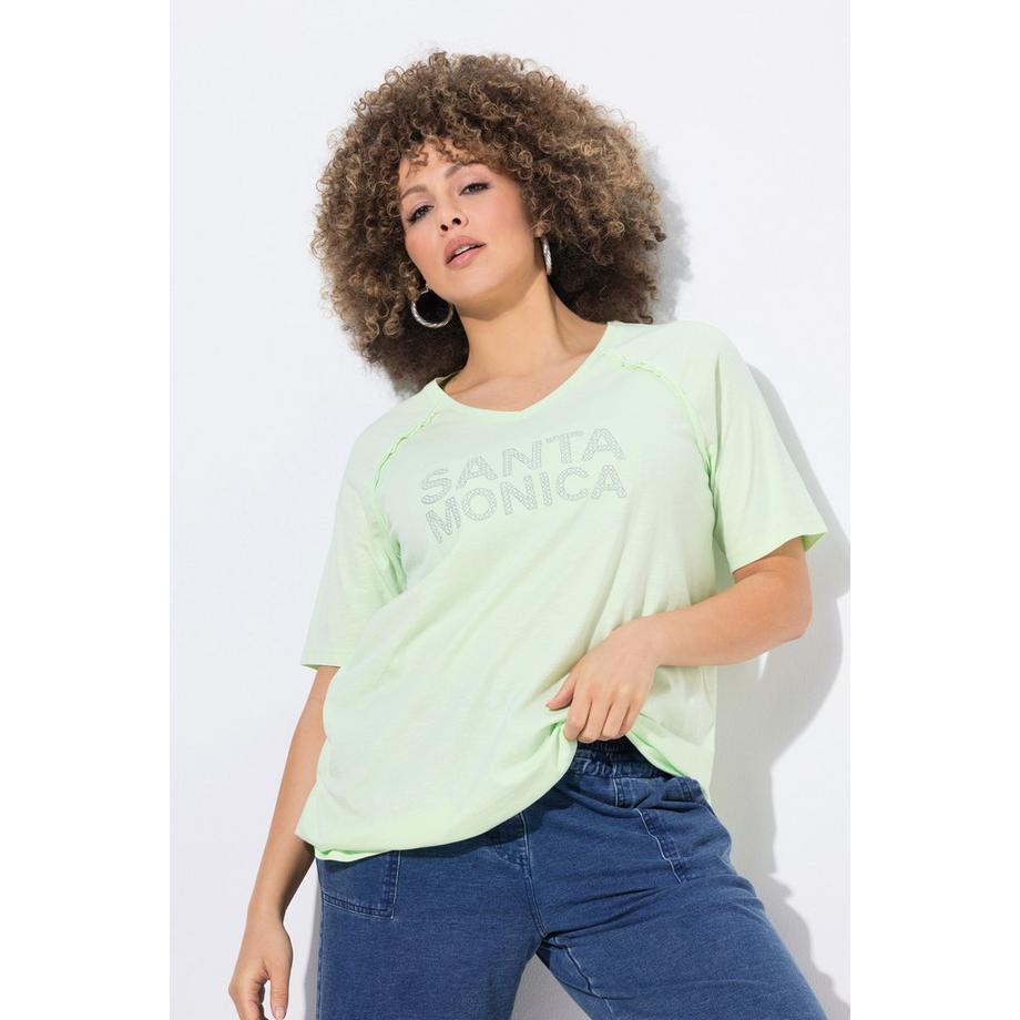 Ulla Popken Santa Monica Taglio Svasato Scollatura a V Mezze Maniche T-Shirt  