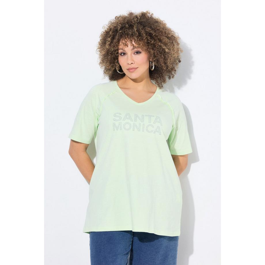 Ulla Popken Santa Monica Taglio Svasato Scollatura a V Mezze Maniche T-Shirt  