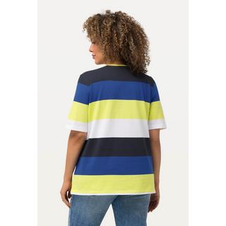 Ulla Popken  T-shirt con righe, ricami, scollo a girocollo e mezze maniche 