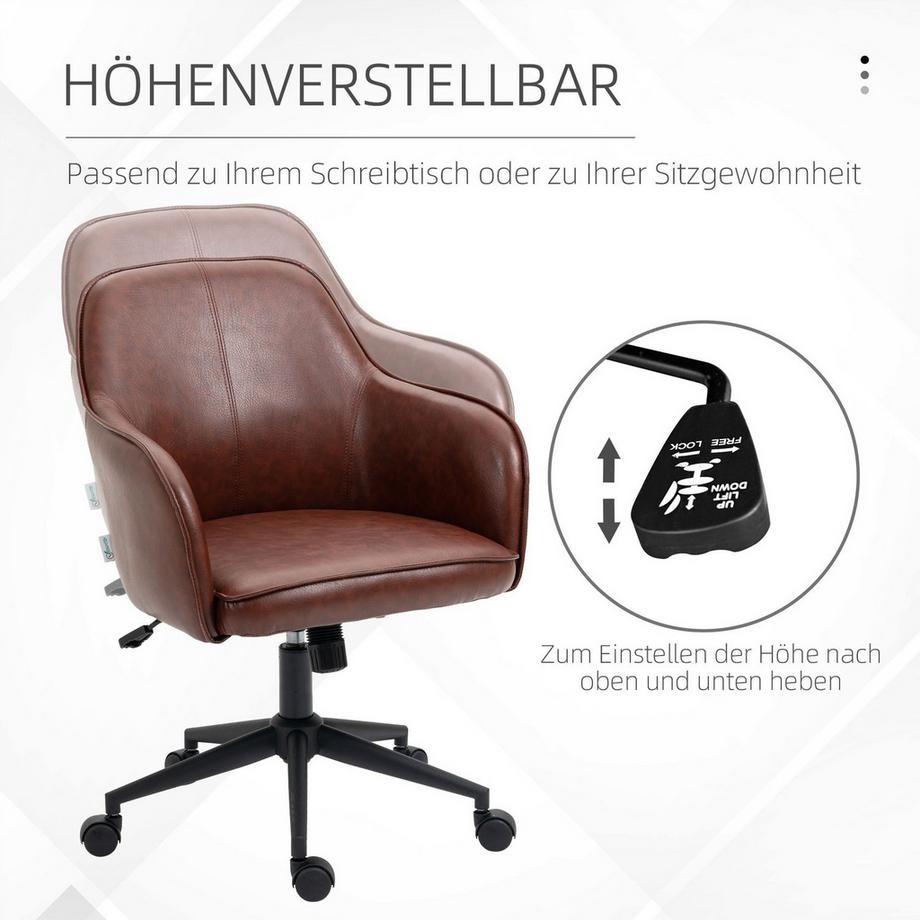 Northio Bürostuhl Schreibtischstuhl Mit Wippfunktion, Rollen, Kunstlederoptik, 93-101 Cm Höhenverstellbar, Bis 120 Kg, Braun  