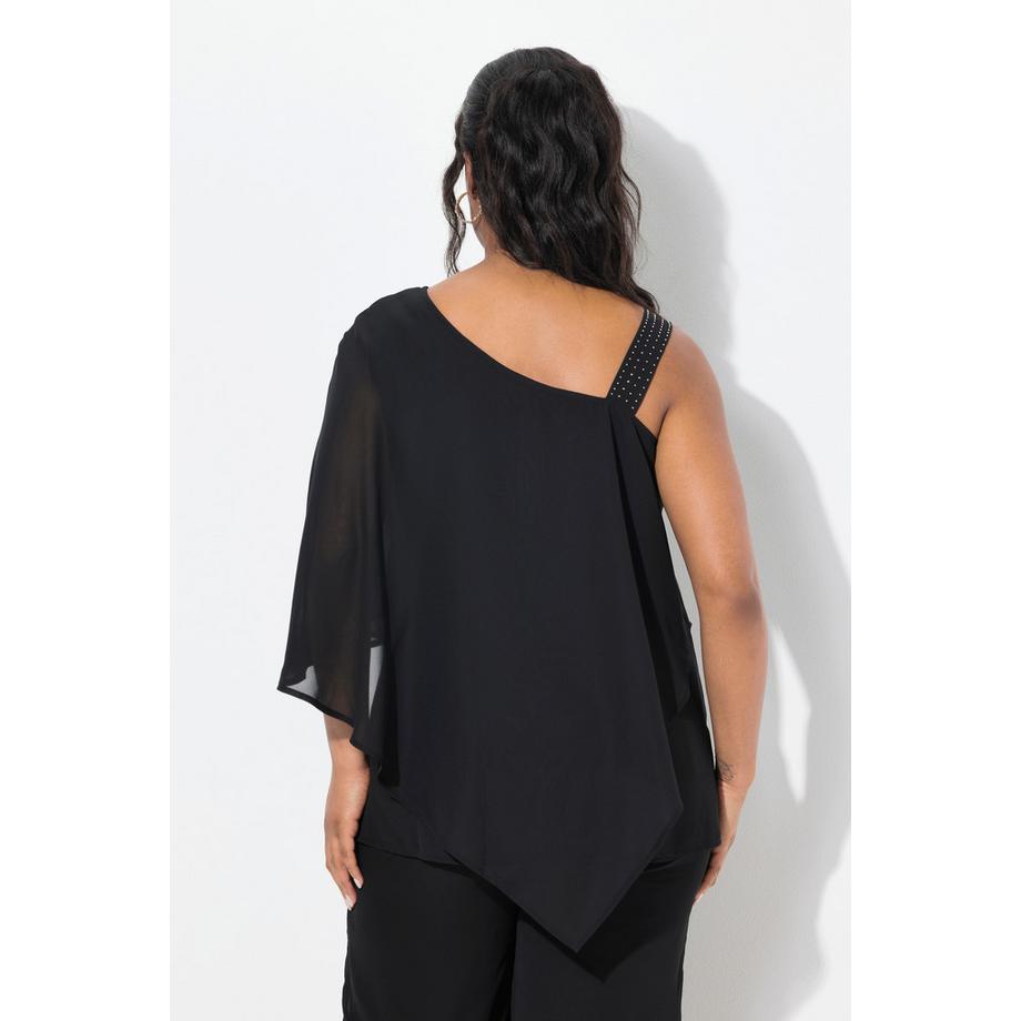 Ulla Popken Chiffon One Shoulder Überwurf A-Linie 3/4 Arm Bluse  