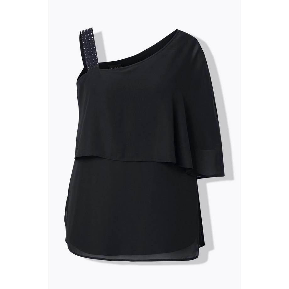 Ulla Popken Chiffon One Shoulder Überwurf A-Linie 3/4 Arm Bluse  