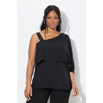 Blusa di chiffon con mantella asimmetrica, taglio svasato e manica a 3/4