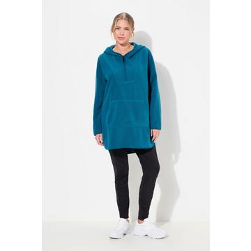 Long-Teddy-Fleecepullover, Kapuze, Zipper, Langarm